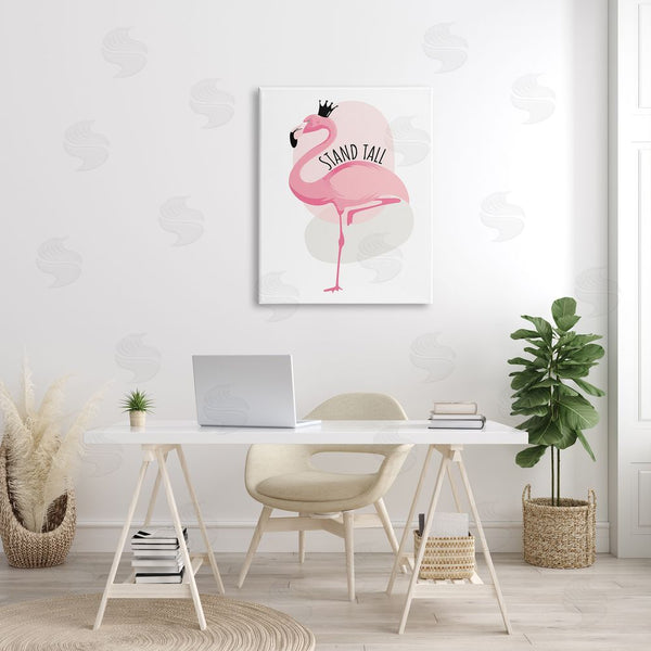 Stupell Industries Ayse | Stand Tall Quote Tropical Pink Flamingo Royal Crown Wall Art