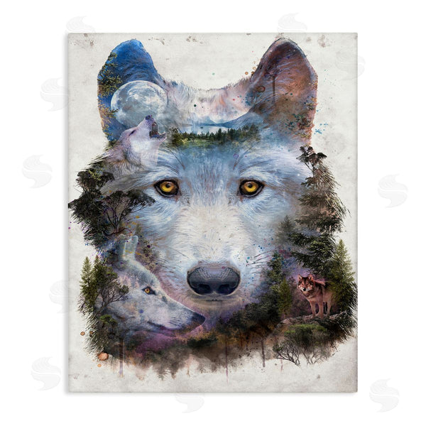 stupell industries Barrett Biggers | Wolf Form with Woodland Scene