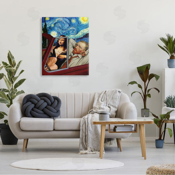 Stupell Industries Barry Kite | Van Gogh & Mona Lisa Driving Starry Night Sky Wall Art