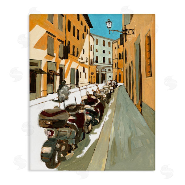 stupell industries Bart E. Slyp | Row of Mopeds Yellow European City Street