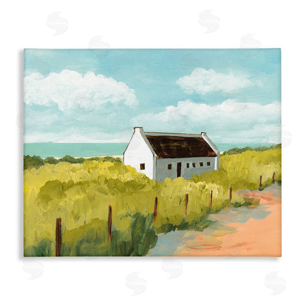 stupell industries Bart E. Slyp | White Cabin Architecture Grassy Coastal Beach Landscape