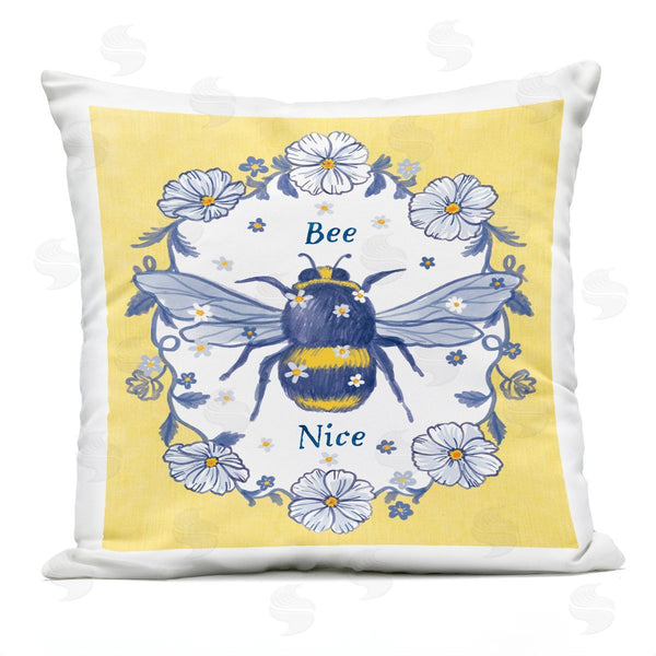 Stupell Industries Be Ni La | Bee Nice Yellow Vintage Floral Printed Throw Pillow