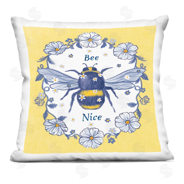 stupell industries Be Ni La | Bee Nice Yellow Vintage Floral Printed Throw Pillow