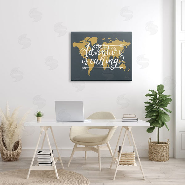 Stupell Industries Becky Thorns | Adventure Is Calling Phrase Arrows Over World Map Wall Art
