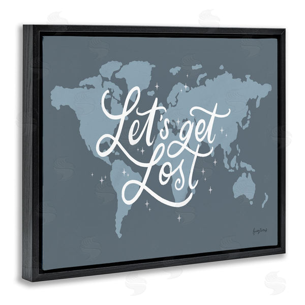 Stupell Industries Becky Thorns | Let's Get Lost Adventure Phrase Blue World Map Wall Art