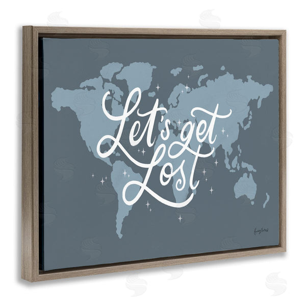 Stupell Industries Becky Thorns | Let's Get Lost Adventure Phrase Blue World Map Wall Art