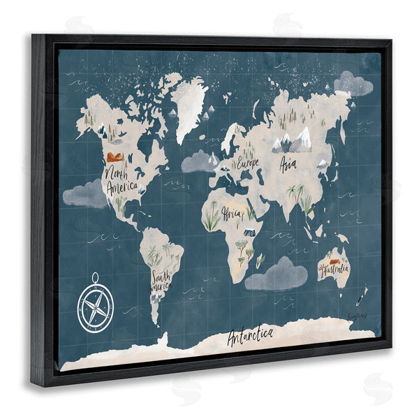 Stupell Industries Becky Thorns | World Map Nautical Cloud Details