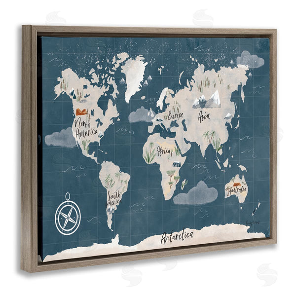Stupell Industries Becky Thorns | World Map Nautical Cloud Details