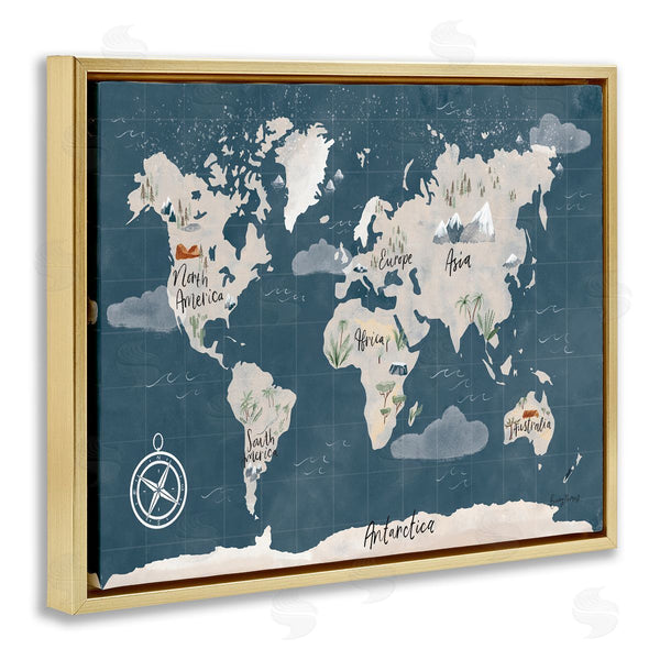 Stupell Industries Becky Thorns | World Map Nautical Cloud Details