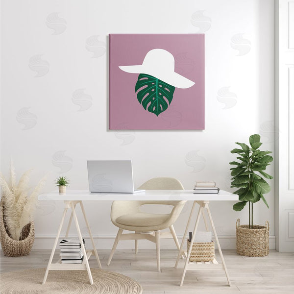 Stupell Industries Bellassai Art | Tropical Look Fashion Monstera Leaf Floppy Hat Wall Art