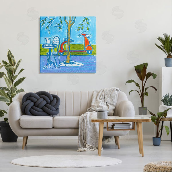 Stupell Industries Ben Mann | Contemporary Garden Scene Parked Scooter Abstract Nature Wall Art