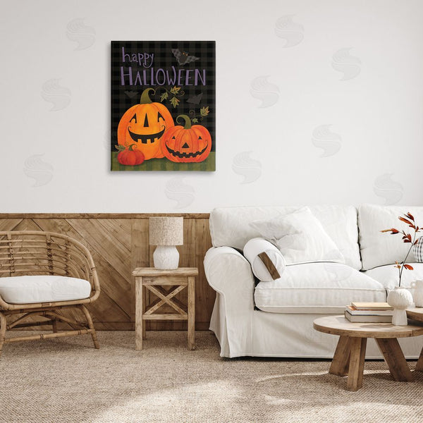 Stupell Industries Bernadette Deming | Pumpkins & Bat On Plaid Wall Art