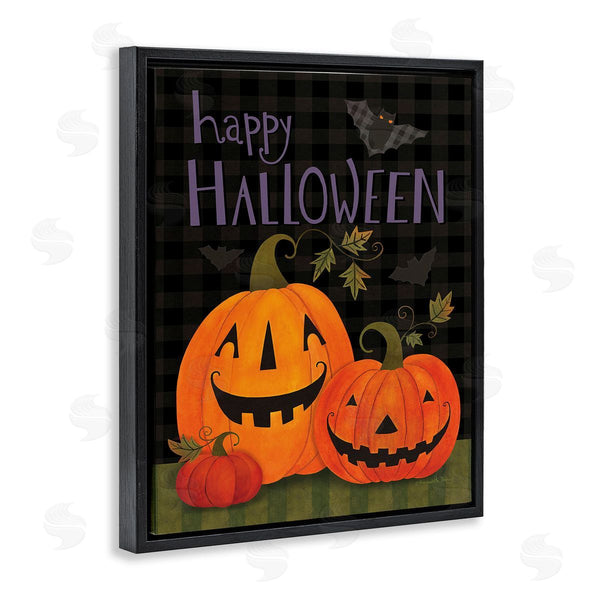 Stupell Industries Bernadette Deming | Pumpkins & Bat On Plaid Wall Art