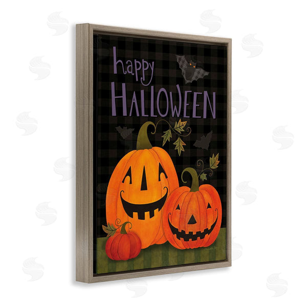 Stupell Industries Bernadette Deming | Pumpkins & Bat On Plaid Wall Art