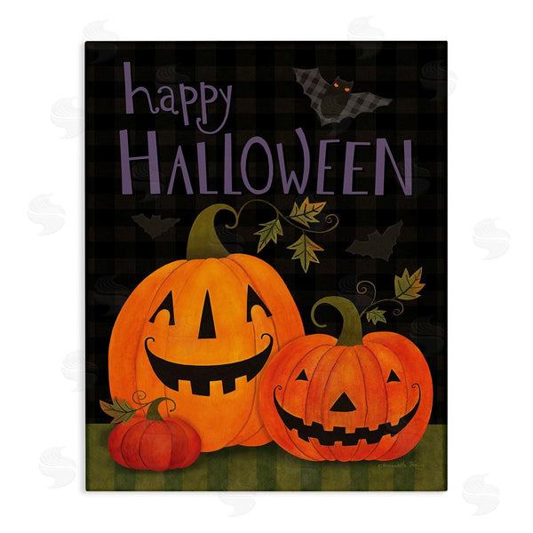 stupell industries Bernadette Deming | Pumpkins & Bat on Plaid Wall Art