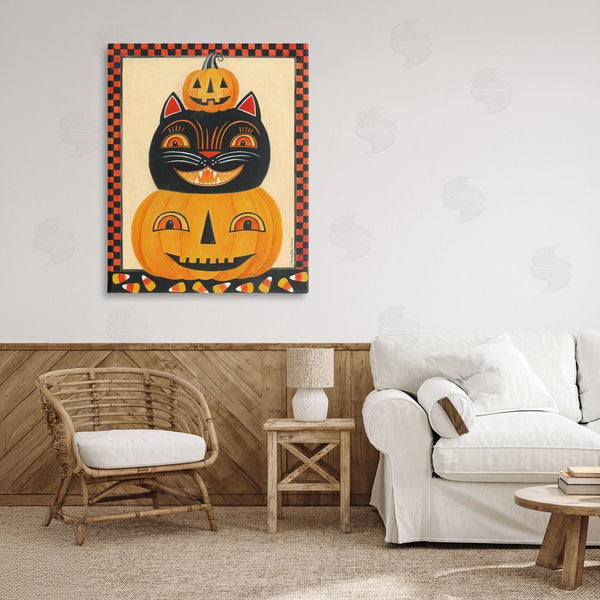 Stupell Industries Bernadette Deming | Retro Smiling Pumpkins & Cat Wall Art