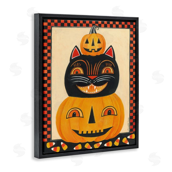 Stupell Industries Bernadette Deming | Retro Smiling Pumpkins & Cat Wall Art
