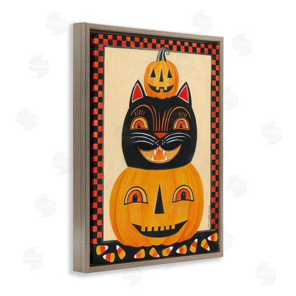Stupell Industries Bernadette Deming | Retro Smiling Pumpkins & Cat Wall Art