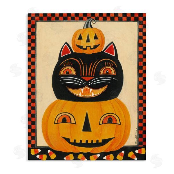 stupell industries Bernadette Deming | Retro Smiling Pumpkins & Cat Wall Art