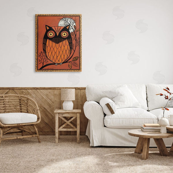 Stupell Industries Bernadette Deming | Round Owl Autumn Botanical Border Wall Art