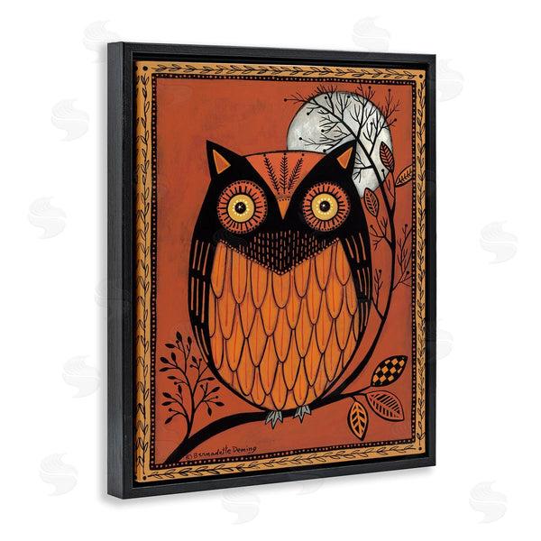 Stupell Industries Bernadette Deming | Round Owl Autumn Botanical Border Wall Art