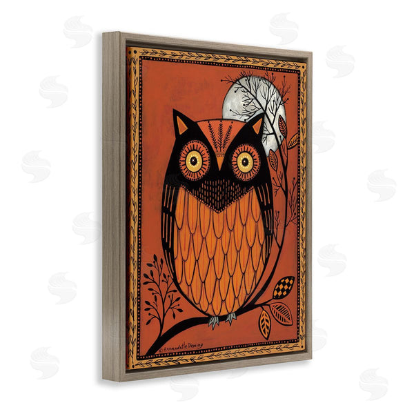 Stupell Industries Bernadette Deming | Round Owl Autumn Botanical Border Wall Art