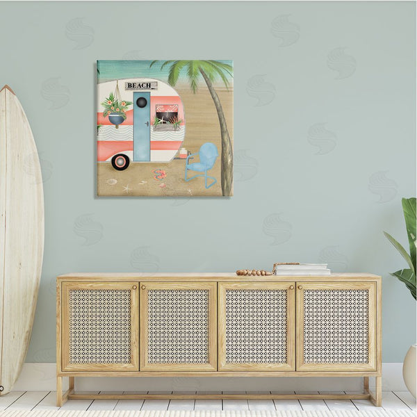 Stupell Industries Beth Albert | Coastal Van Sea Horizon Palm Trees Picturesque Vacation Wall Art