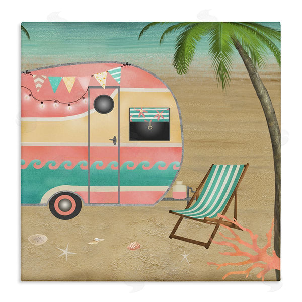 stupell industries Beth Albert | Summer Camping Caravan Starfish Sand Picnic Tropical Landscape Wall Art