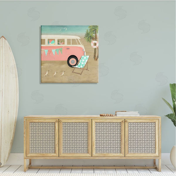 Stupell Industries Beth Albert | Surfing Bohemian Camping Trailer Beach Palm Trees Wall Art