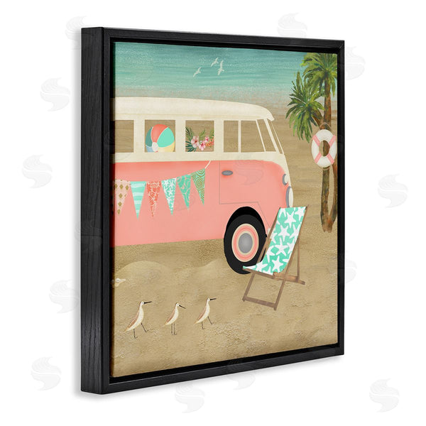 Stupell Industries Beth Albert | Surfing Bohemian Camping Trailer Beach Palm Trees Wall Art