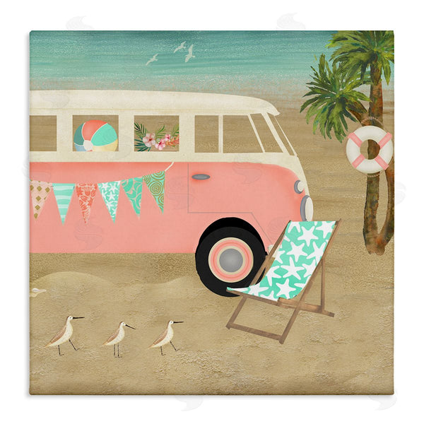 stupell industries Beth Albert | Surfing Bohemian Camping Trailer Beach Palm Trees Wall Art