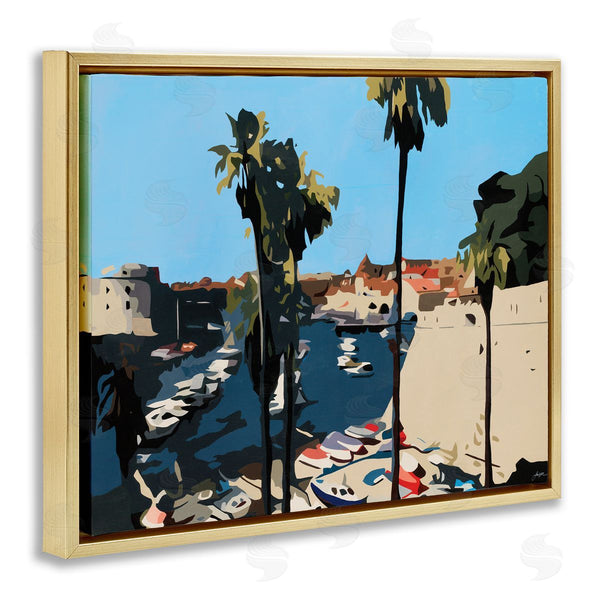 Stupell Industries Beth Ann Lawson | Coastal City Boating Docks Tropical Palm Trees