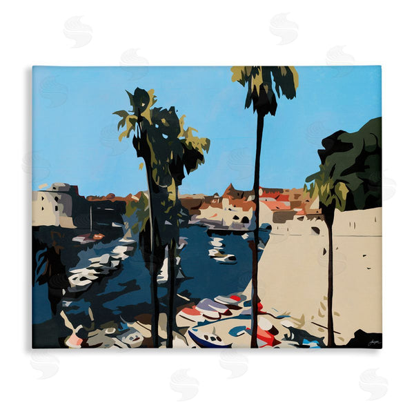 stupell industries Beth Ann Lawson | Coastal City Boating Docks Tropical Palm Trees