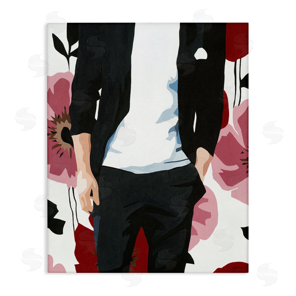 stupell industries Beth Ann Lawson | Men's Casual Fashion Suit Pink Floral Pattern Wall Art