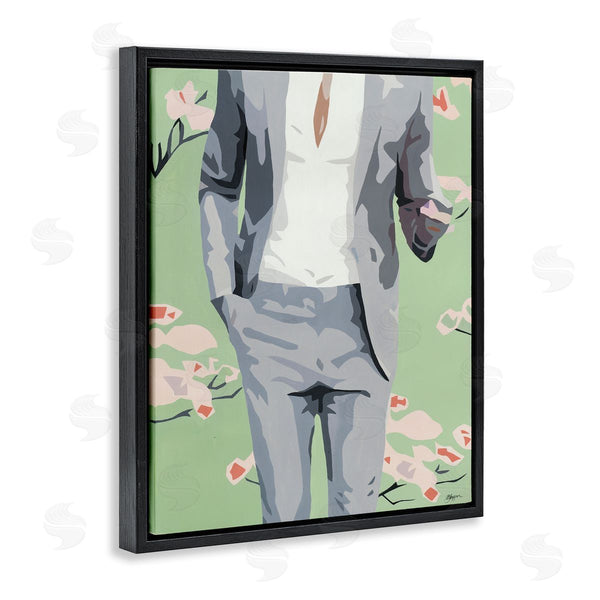 Stupell Industries Beth Ann Lawson | Men's Fashion Business Suit Over Pink Flowers Wall Art
