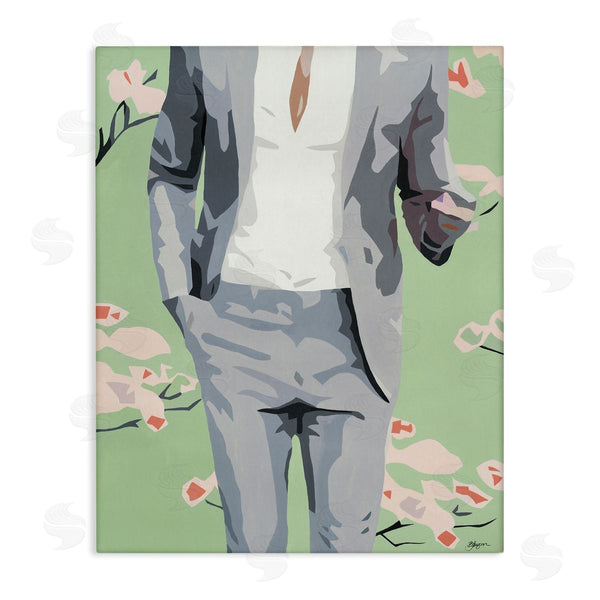 stupell industries Beth Ann Lawson | Men's Fashion Business Suit over Pink Flowers Wall Art