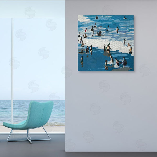 Stupell Industries Beth Ann Lawson | People Enjoying Beach Blue Coastal Waves Crashing Wall Art