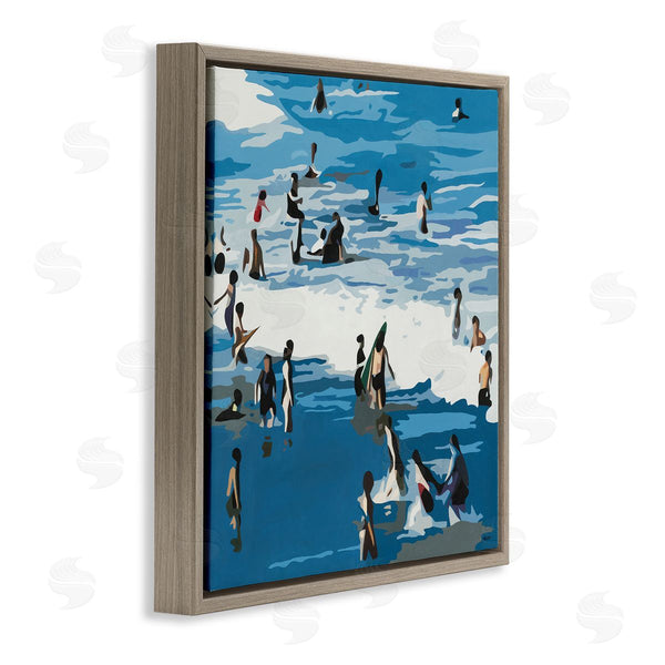 Stupell Industries Beth Ann Lawson | People Enjoying Beach Blue Coastal Waves Crashing Wall Art