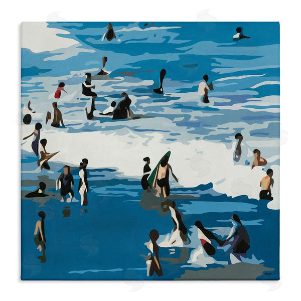 stupell industries Beth Ann Lawson | People Enjoying Beach Blue Coastal Waves Crashing Wall Art