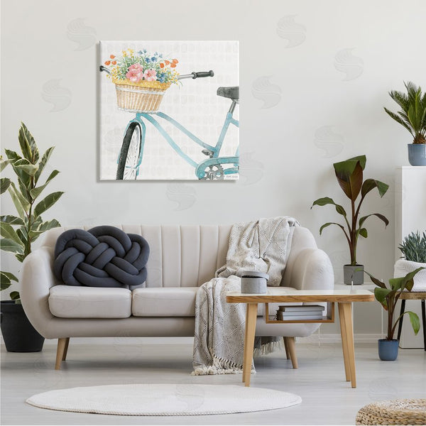 Stupell Industries Beth Grove | Country Bicycle Basket Floral Arrangement Block Pattern Wall Art