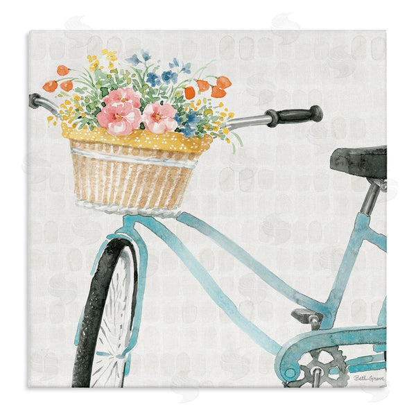 stupell industries Beth Grove | Country Bicycle Basket Floral Arrangement Block Pattern Wall Art