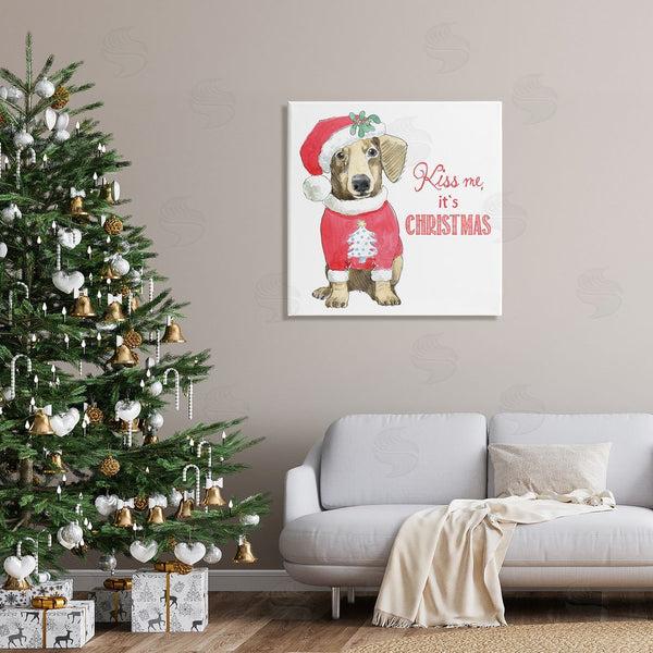 Stupell Industries Beth Grove | Kiss Me It's Christmas Dog Wearing Holiday Clothes Wall Art