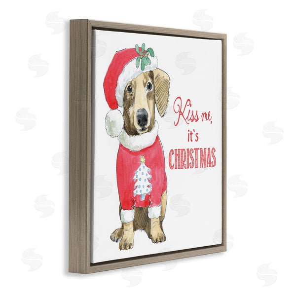 Stupell Industries Beth Grove | Kiss Me It's Christmas Dog Wearing Holiday Clothes Wall Art