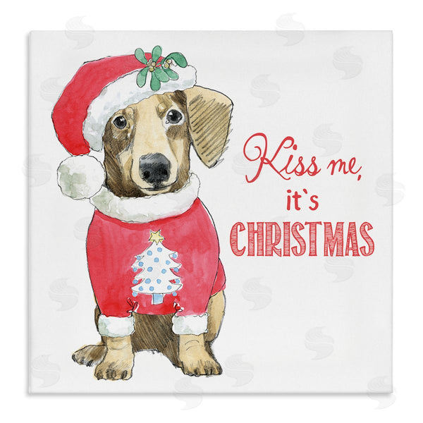 stupell industries Beth Grove | Kiss Me It's Christmas Dog Wearing Holiday Clothes Wall Art