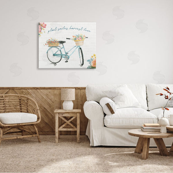 Stupell Industries Beth Grove | Plant Smiles Harvest Love Phrase Floral Basket Bicycle Wall Art