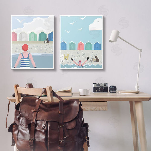 Stupell Industries Betty Boynes | Beach Changing Huts Dogs Wall Art
