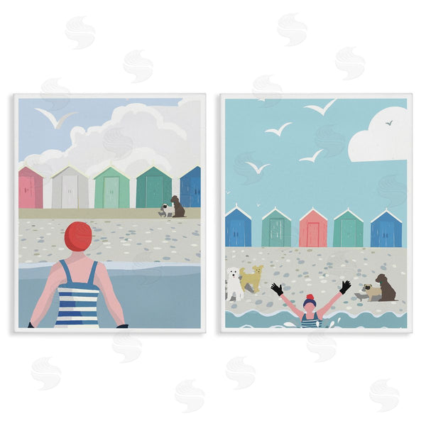 stupell industries Betty Boynes | Beach Changing Huts Dogs Wall Art