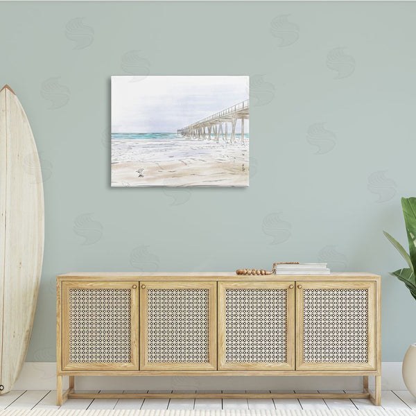 Stupell Industries Bill Carson Photography | Tall Wharf Over Beach Coast Detailed Linework Landscape Wall Art