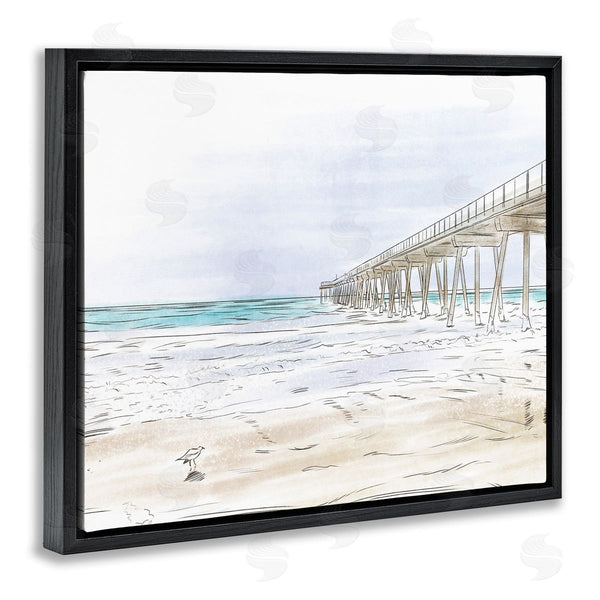Stupell Industries Bill Carson Photography | Tall Wharf Over Beach Coast Detailed Linework Landscape Wall Art