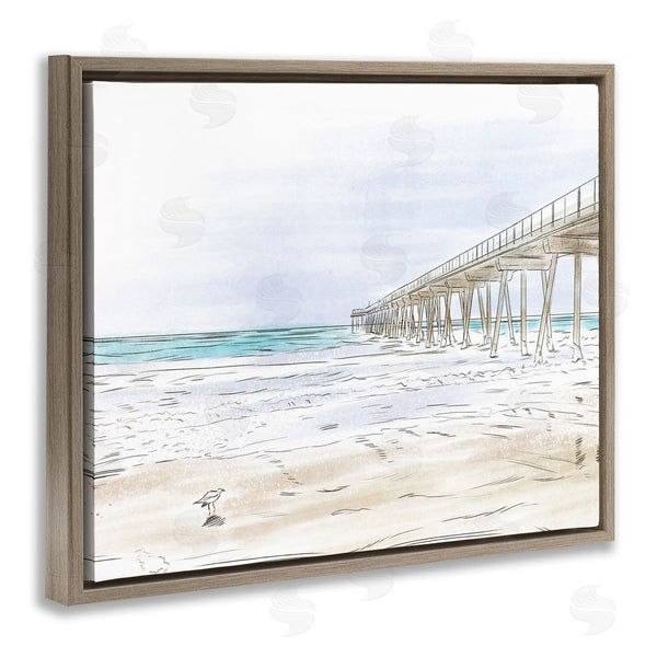 Stupell Industries Bill Carson Photography | Tall Wharf Over Beach Coast Detailed Linework Landscape Wall Art